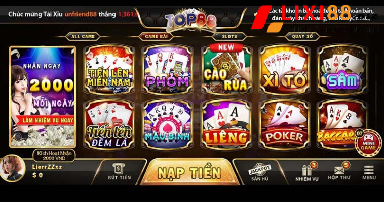 Kho game đồ sộ của trang đổi thưởng Top88 Việt Nam