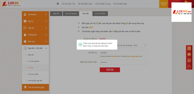 Hướng dẫn nạp/rút tiền từ Lixi88 online