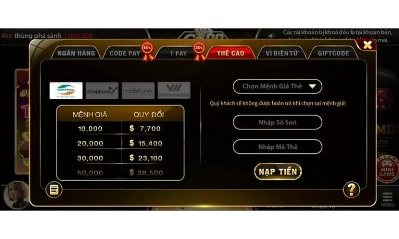 Đa dạng các phương thức thanh toán ở Mana88