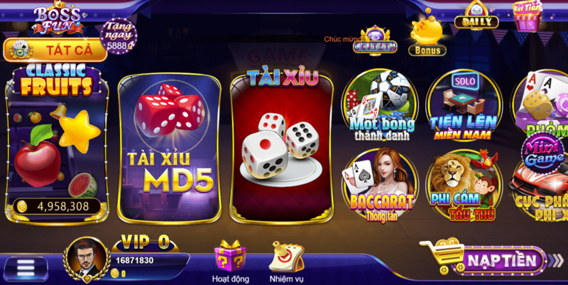 Cổng game bossfun có thiết kế giao diện cực chất và độc đáo
