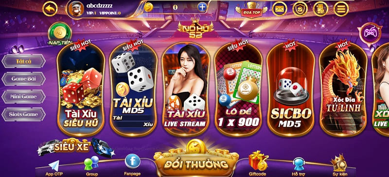 Giao diện nohu52 bắt mắt, bắt trend với tông màu tím